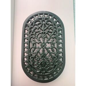 Vintage Oval Cast Iron Footed Trivet Enameled Stand Green Cottagecore